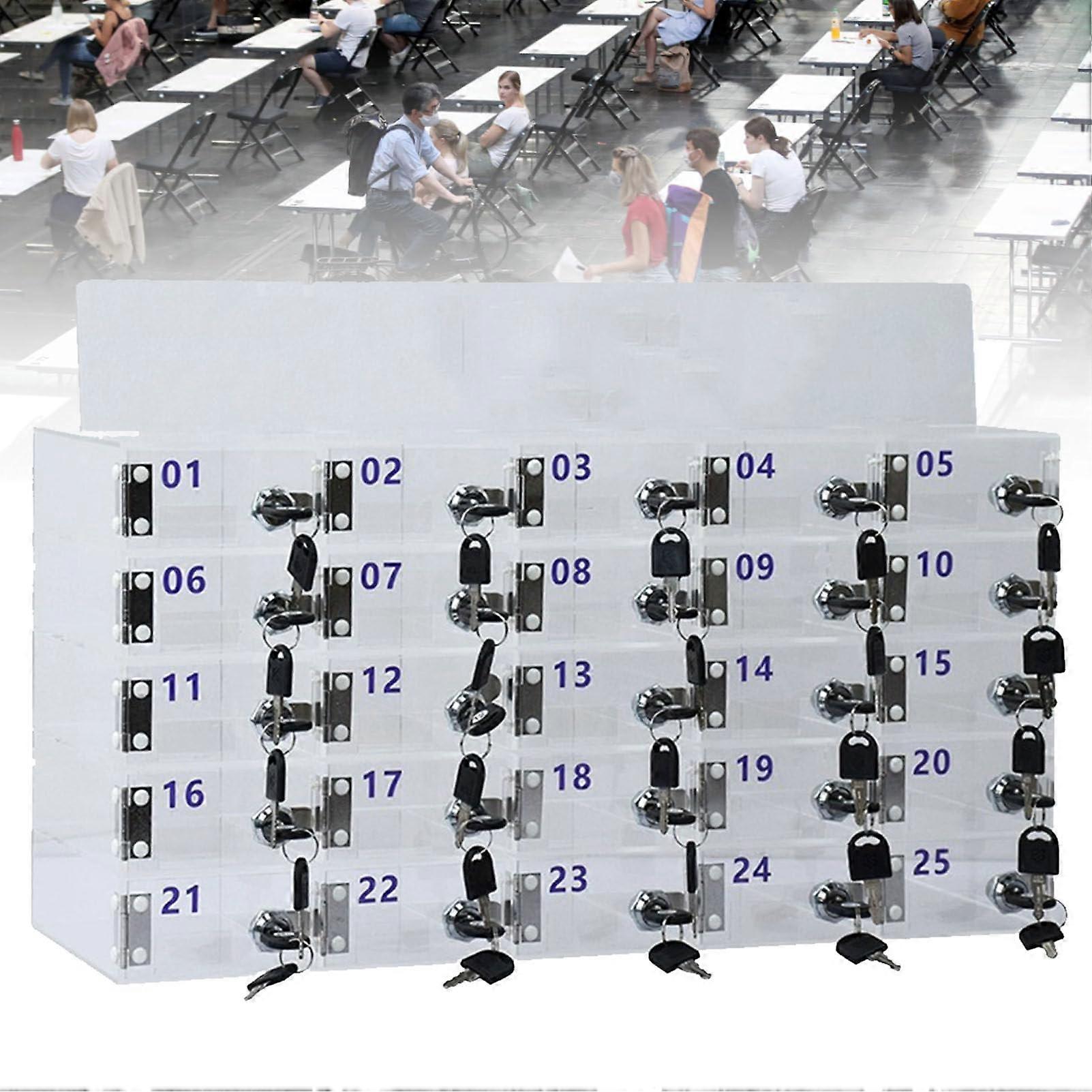 Secure Cell Phone Locker Box with Keys, Clear Wall Mounted Storage Cabinet for Classroom, 60 Slots