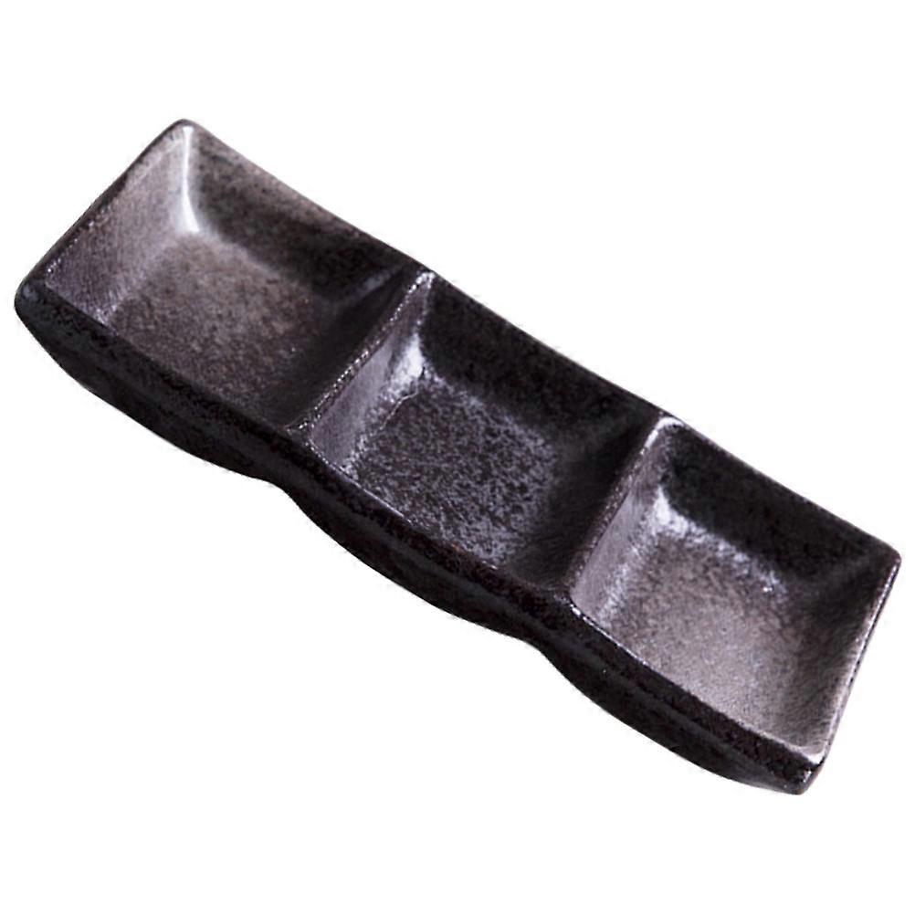 Black Ceramic Dish Three-Compartment Dipping Dish for Storage Use