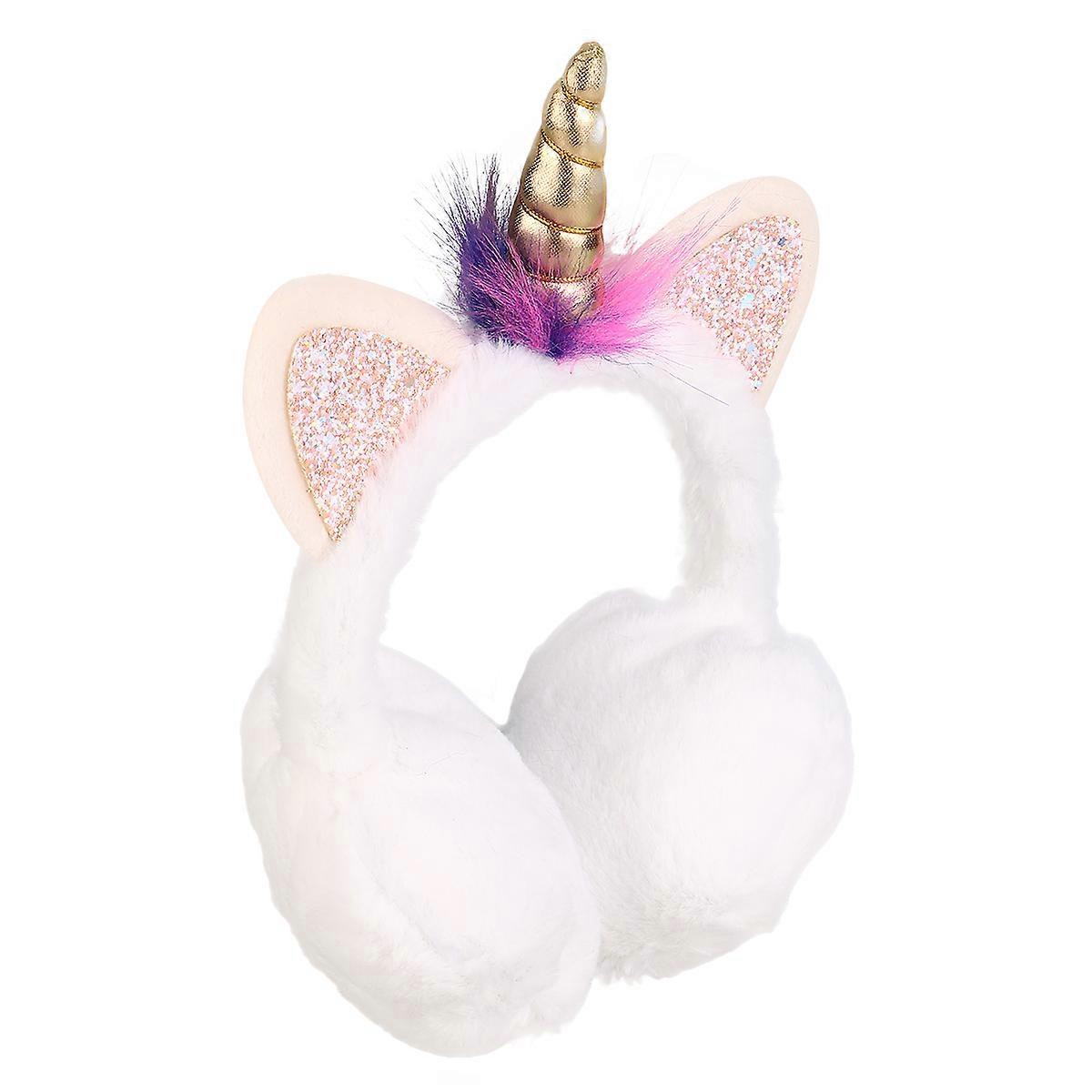 Plush Ear Warmers Unicorn Design for Ear Warming White