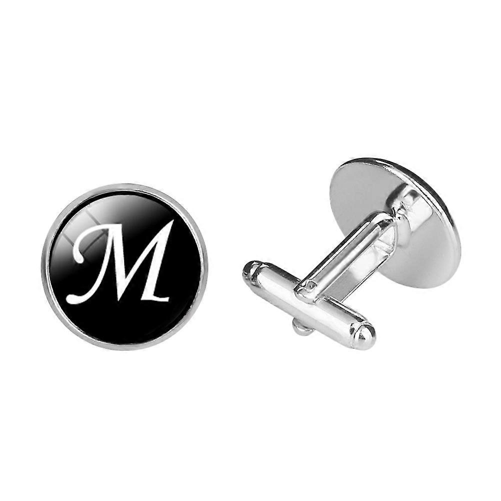 Glass Collar Button Sleeve Cuff-Link for Decoration Letter Pattern