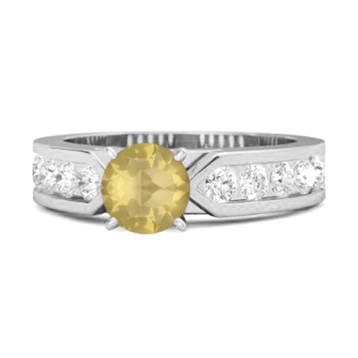 Lemon Quartz Round Solitaire Statement Ring - 925 Sterling Silver