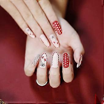 Christmas Press On Nails 24 Pcs Long Ballet Shape Fake Nails Set with Festive Snowflake Design