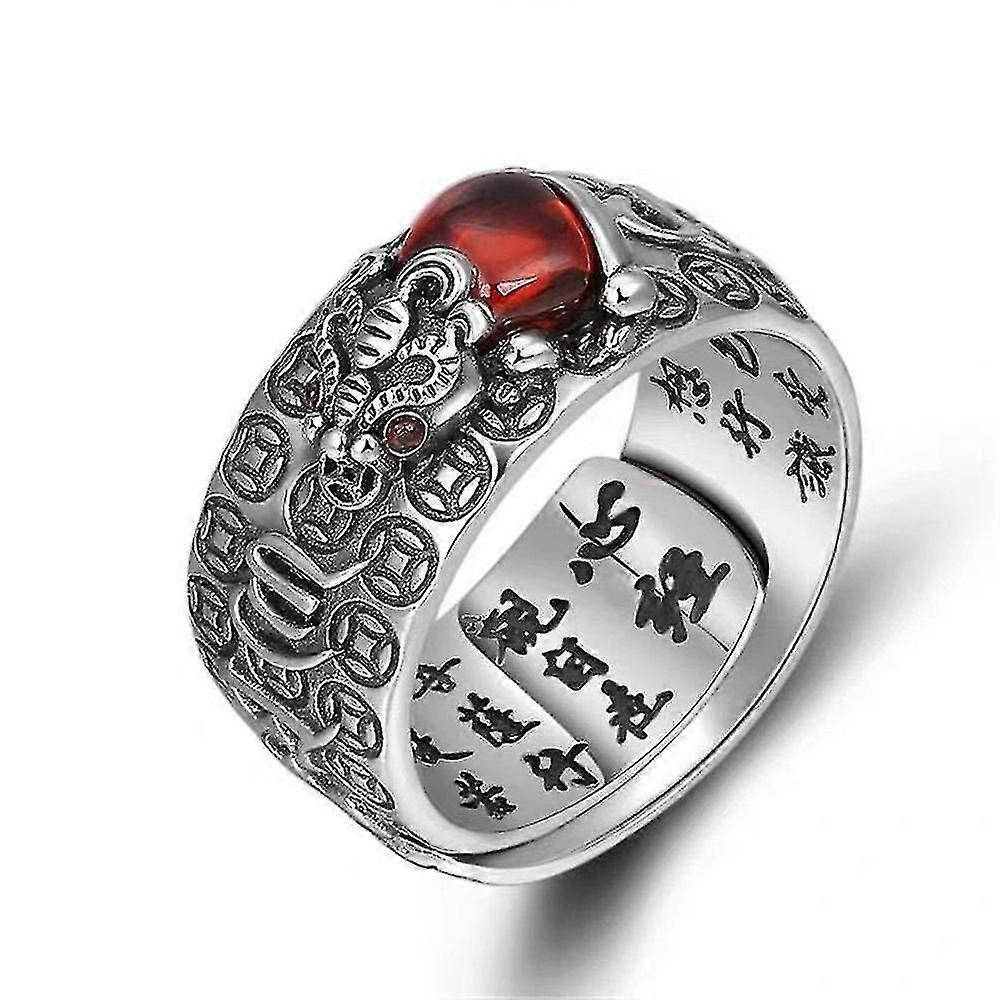 Retro Men Golden Toad Garnet Opening Adjustable Ring