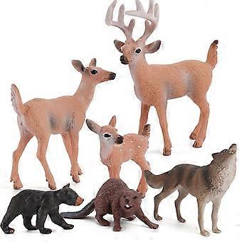 6Pcs Wildlife Forest Animal Figurines Set  Includes Deer, Beaver, Black Bear, Howling Wolf & More, Realistic PVC Animal Figures, Educational Toy & Dco