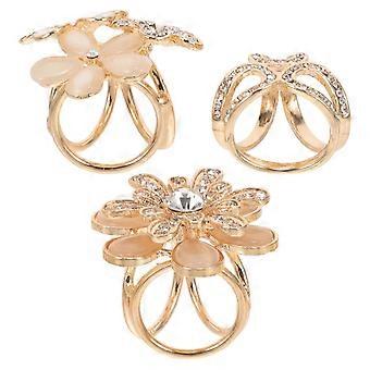 3pcs Rhinestone Scarf Buckle for Women, Three Ring Shawl Clip, Durable Smooth Surface Pins for Weddings, Parties & Daily Wear
