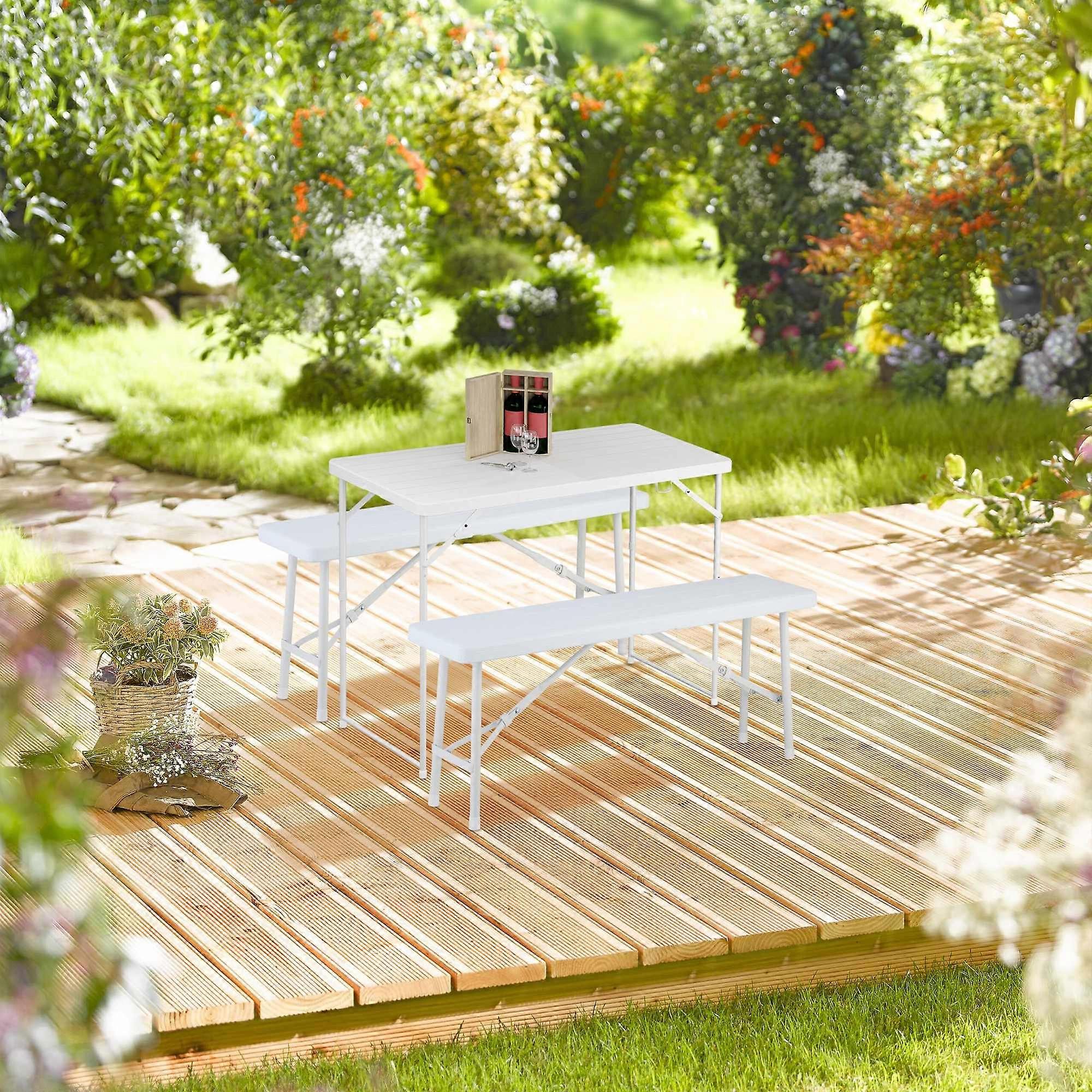 Folding garden table, height adjustable