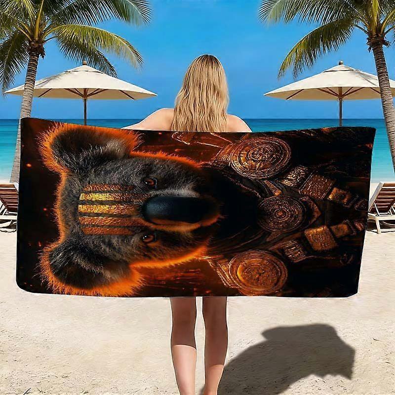 Serviette de plage imprimée koala guerrier doré (1 pièce) - Serviette de plage, serviette d'été, serviette de bain, idéale pour le yoga et le fitness