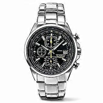 Orologio cronografo da uomo di lusso Blue Angels Style EcoDrive, cassa in acciaio bianco, quadrante nero, bracciale in acciaio inossidabile, resistente all'acqua fino a 100 metri.