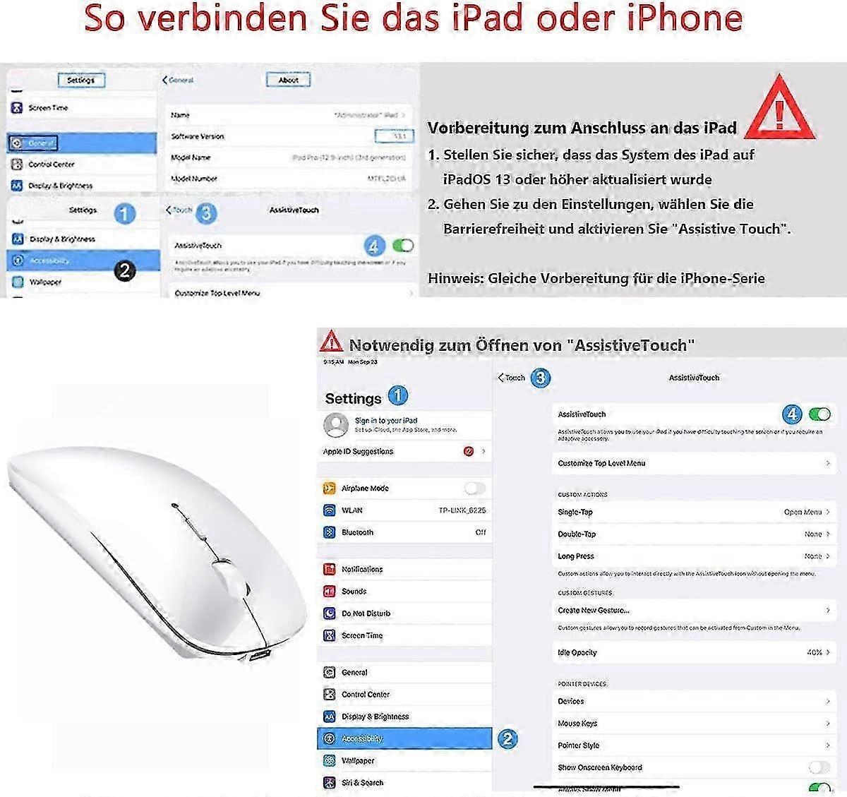 Rechargeable Bluetooth Mouse for Laptop Tablet Macbook/iPad/iPhone Silent Slim Mouse 3 Portable for Windows/Linux/Android