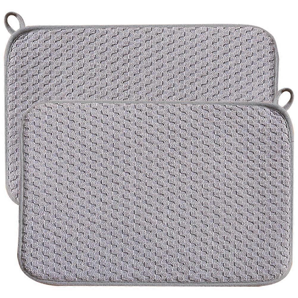 Kitchen Use Grey Microfiber Dish Drying Mat 2Pcs Water Absorbent Pad