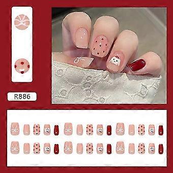 Wiederverwendbares Nagelset mit rosa Farbverlauf, 24-teilig
