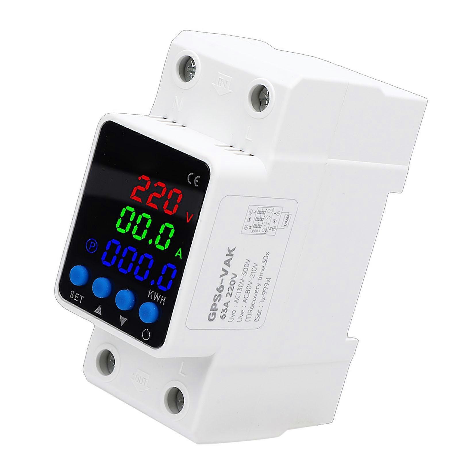 Adjustable Voltage Protector 2P 63A Single Phase Digital Display Over Under Voltage Over Current Protective Device with