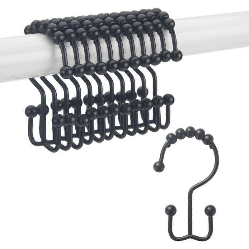 Shower curtain hook ring, double sliding hook in rustproof metal