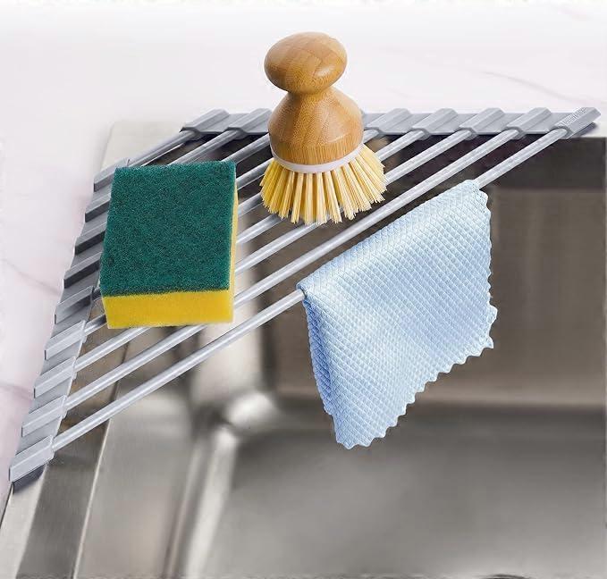 Triangular roll-up drainer with silicone coating, suitable for sink co