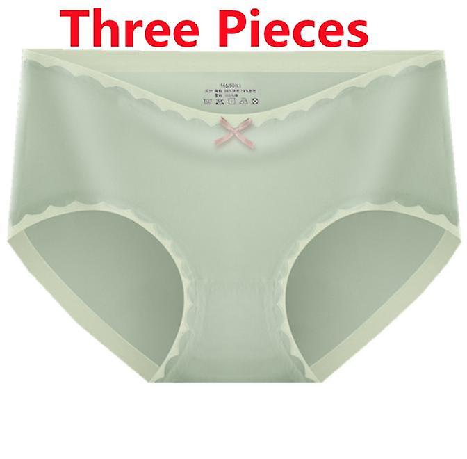 Brand Women's Ice Silk Seamless Contrast Color Bow Breathable Large Size Graphene Cotton Crotch Briefs Three Pieces