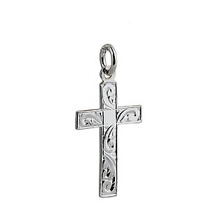 Silver 24x14mm hand engraved flat latin Cross