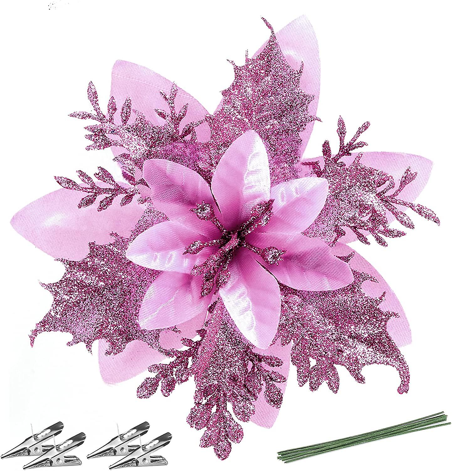 Weihnachten Weihnachtsstern Knstliche Blumen Dekorationen 5,5"  Weihnachtsbaum Krnze Girlande Dekoration 12 Stck Glitzer Blumen Picks  (Lila) | Fruugo DE