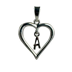 Silver heart Pendant with a hanging Initial A