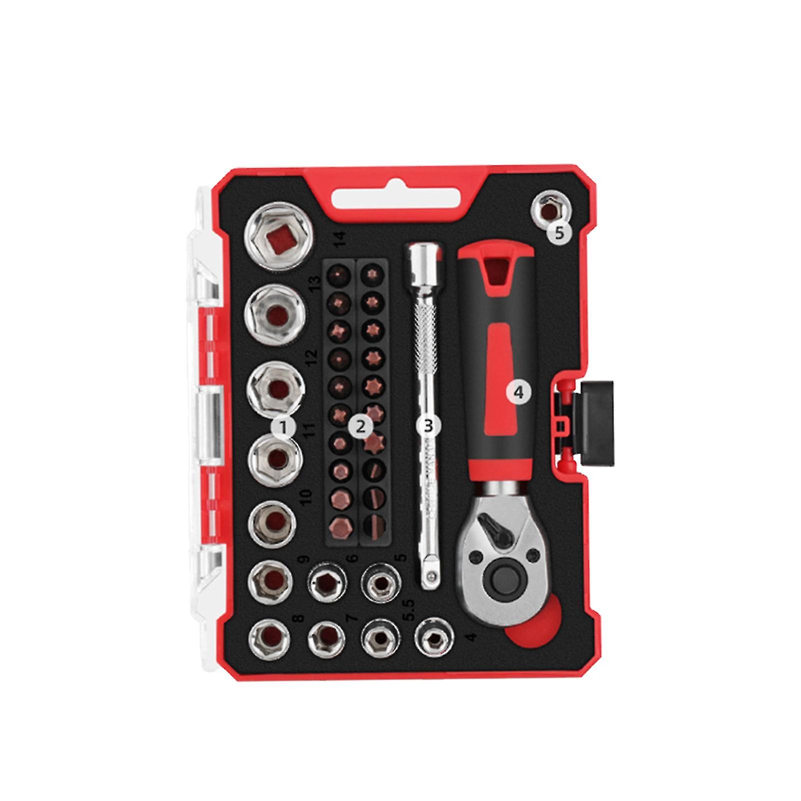 1 Set Wrench Socket Set 72 Teeth 1/4 Socket Ratchet Hexagonal Shank Repair High Hardness 35/40pcs Spanner Socket Set For Workshop