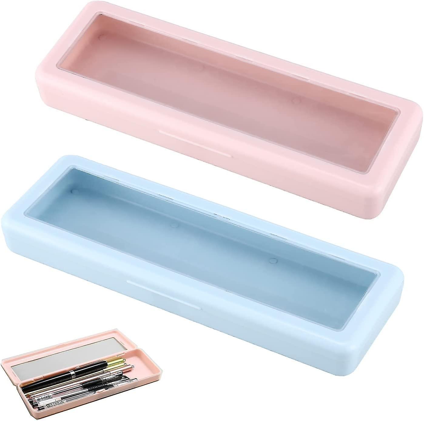 2 Pcs Clear Plastic Pencil Case Box With Lid, Acrylic Plastic Stationery Pen Boxes In Bulk For Kids,