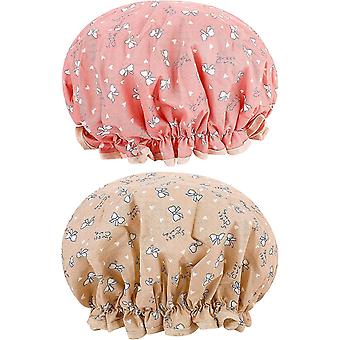 2 Pack Double Layers Dusjhetter Vanntett dusj med ruffled Edge Covering Ears (stil 2)