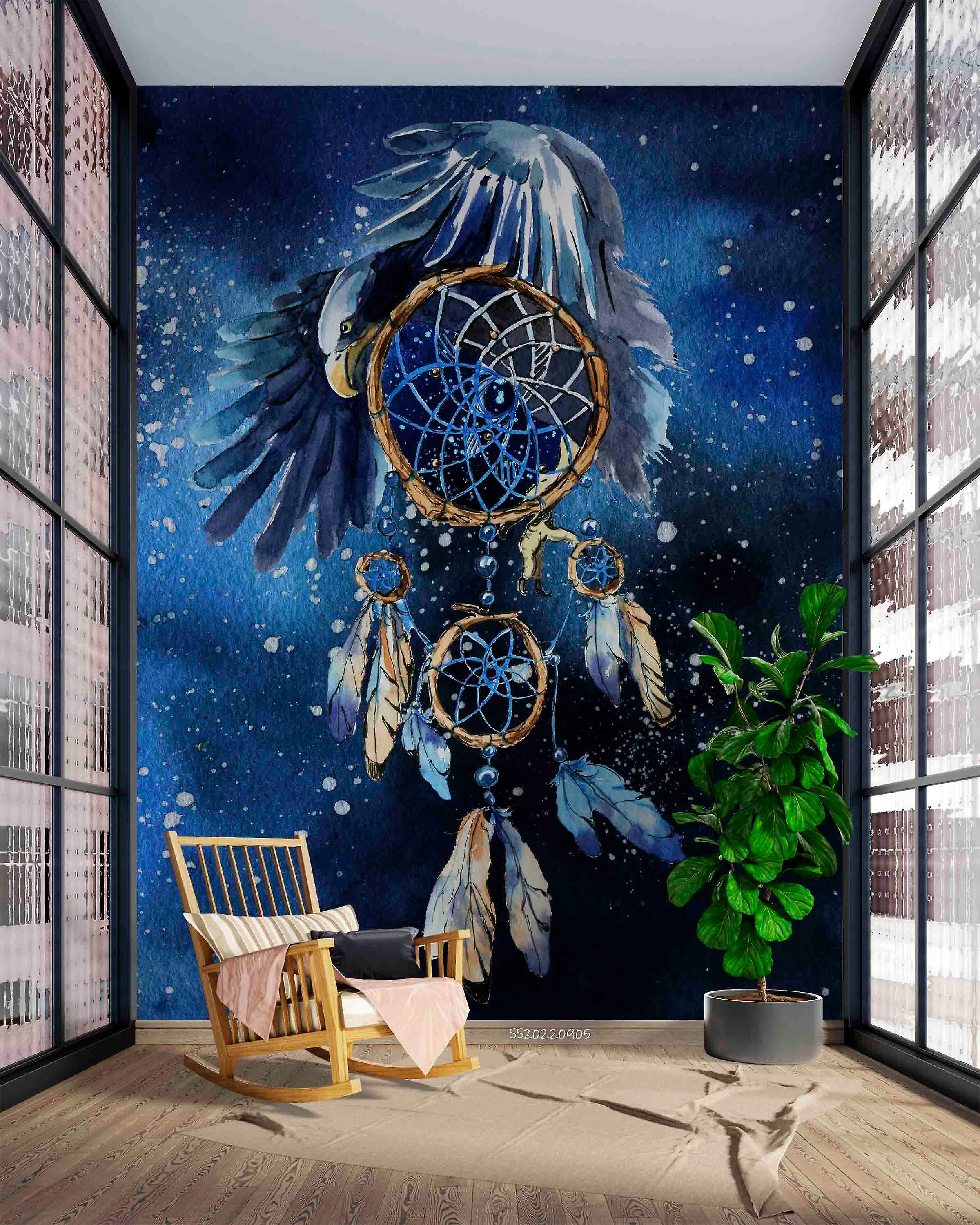 3D צבעי מים Dreamcatcher נשר כחול קיר קיר קיר טפט Gd 2578