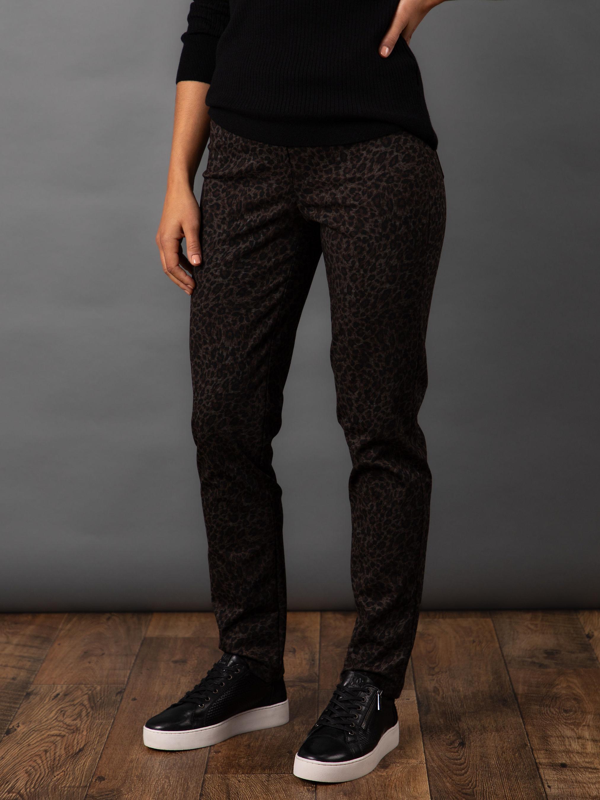 Robell Bella Leopard Print Trousers in Taupe