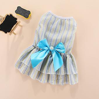 Striped Dog Dress Comfortable Fashionable Puppy Bow Knot Dress for Summer Birthday Wedding Photo Shoot Yellow Blue XL