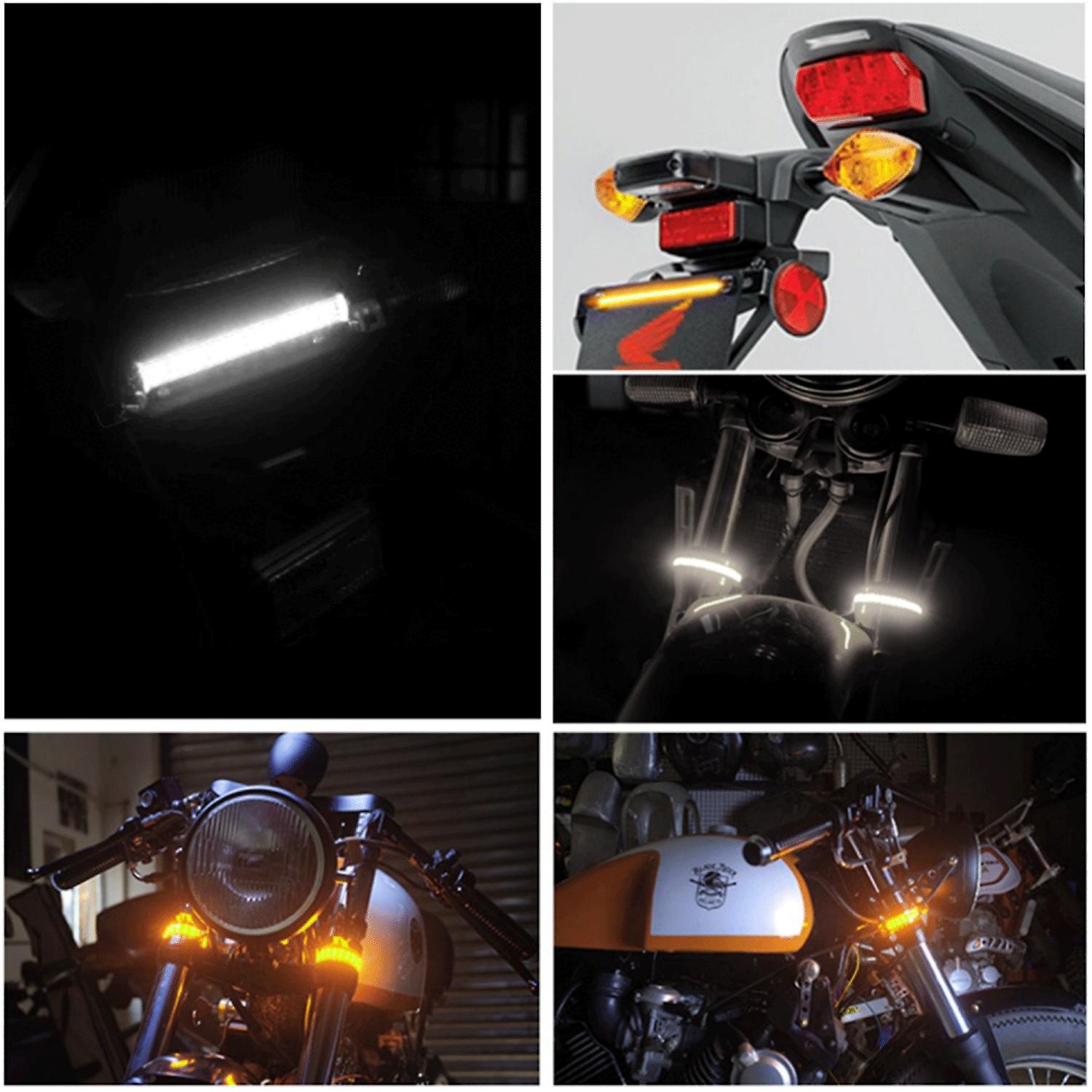 Pair Of Flowing LED Fork Turn Signal Strip Lights – Amber/White Switchback For Harley
