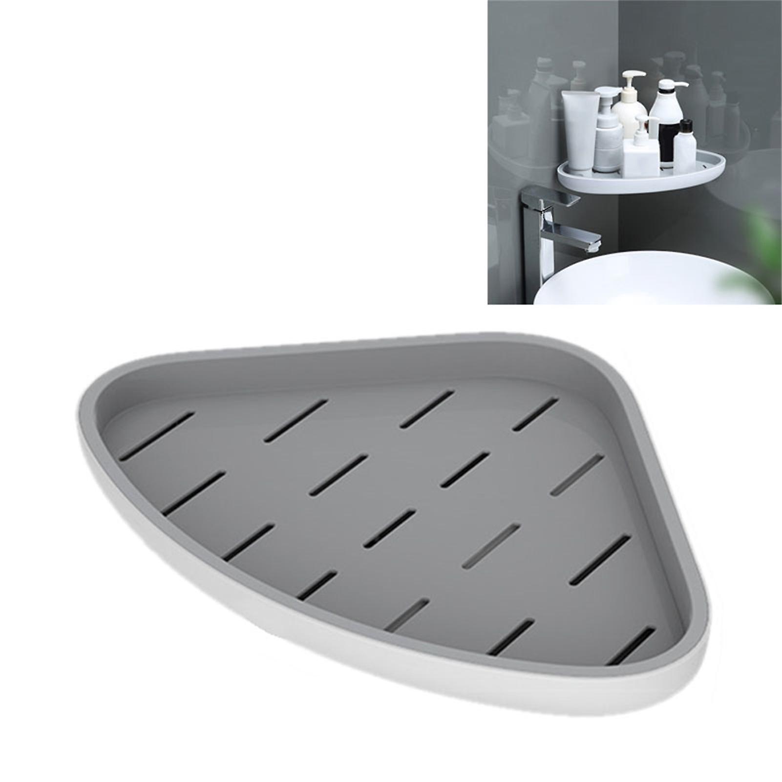 Triangle Bathroom Corner Rack Waterproof Ventilated Plastic Wall Mounted Shelf for Shampoo Grey 