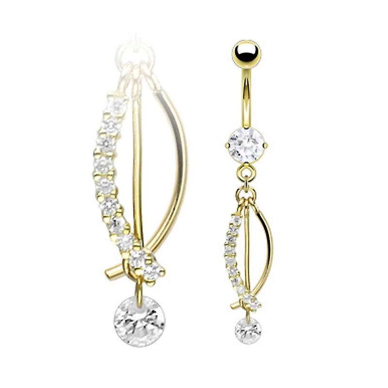 14K金肚脐戒指 - J鱼垂肚兜戒指，带CZ GEM