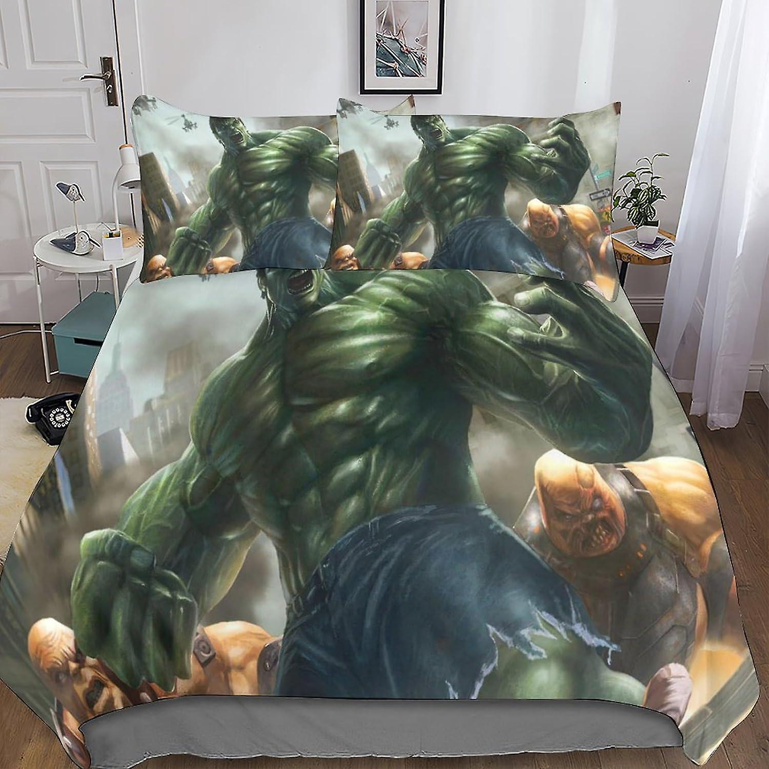 SFYYAYJJ Διπλό μέγεθος πάπλωμα κάλυψη σετ Hulk τυπωμένα παπλώματα καλύμματα κλινοσκεπάσματα μαλακό μικροΐνες εύκολη φροντίδα αναπνεύσιμο για αγόρια κορίτσια ενήλικες πάπλωμα κάλυψη με