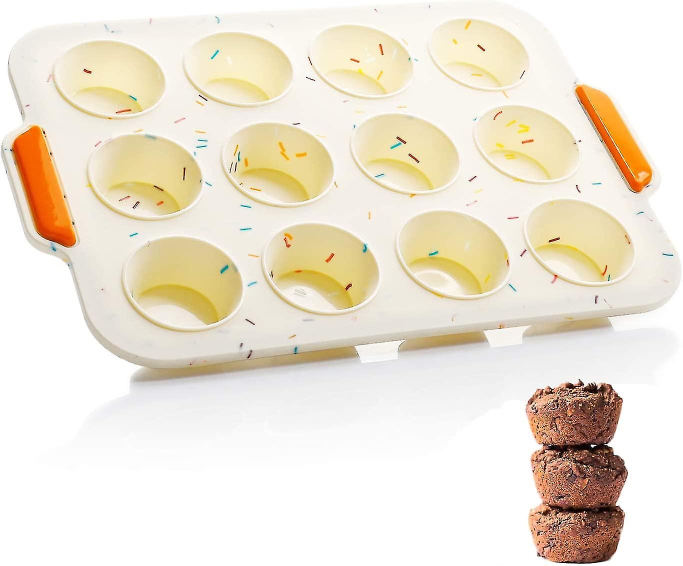 طقم من 12 قالب مافن سيليكون غير لاصق 29 × 21 × 2.5 سم بيج