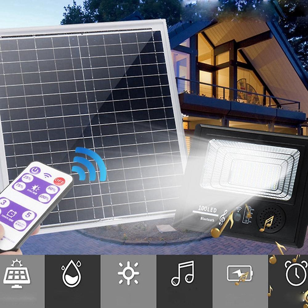 Bright Solar Powered 100 Led Flood Security Light Dimmable With Remote Controller For Garden Wall Outdoor