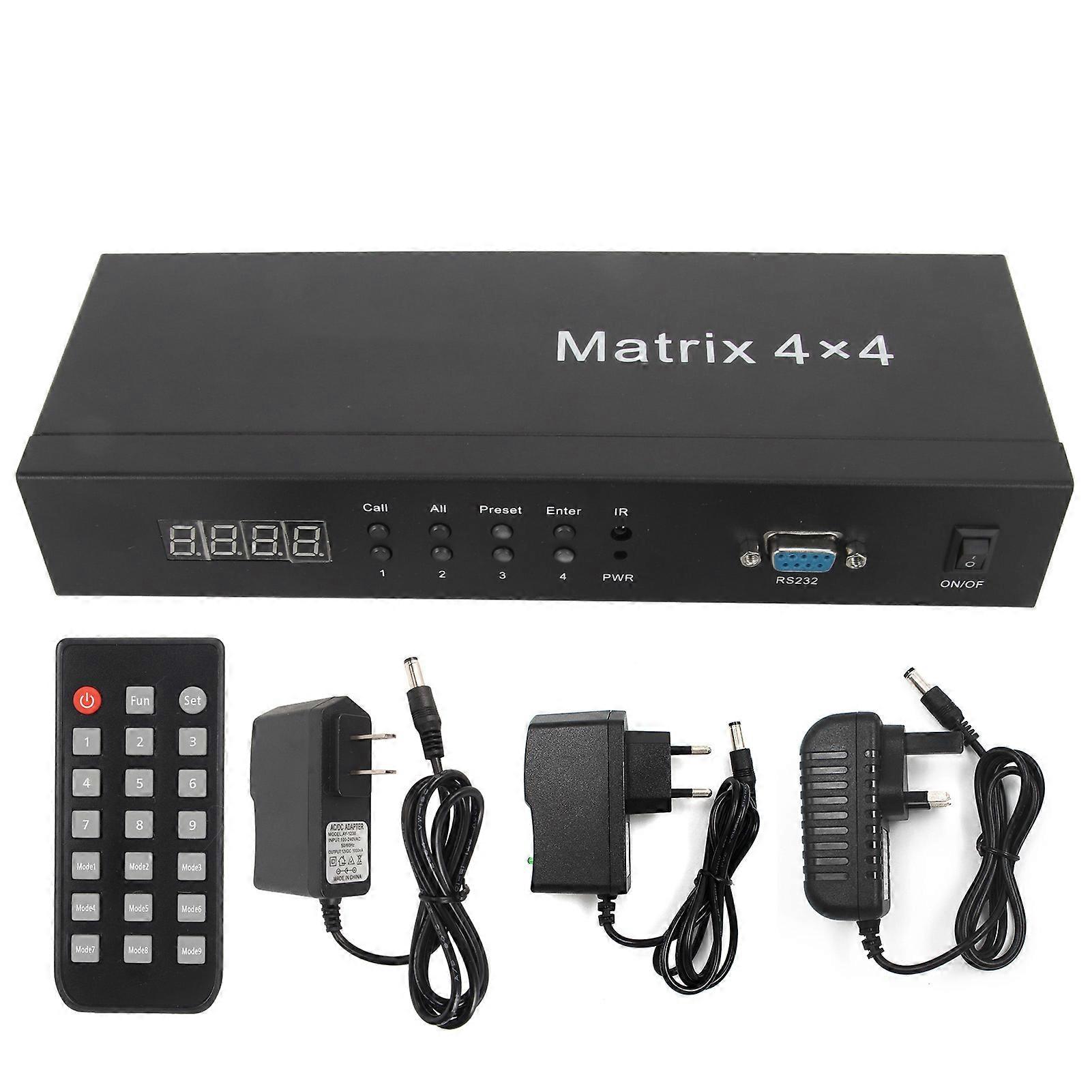 HD Multimedia Interface Switcher 4 in 4 Out 4k 30Hz Video Switcher with Remote Control 100?240V EU Plug