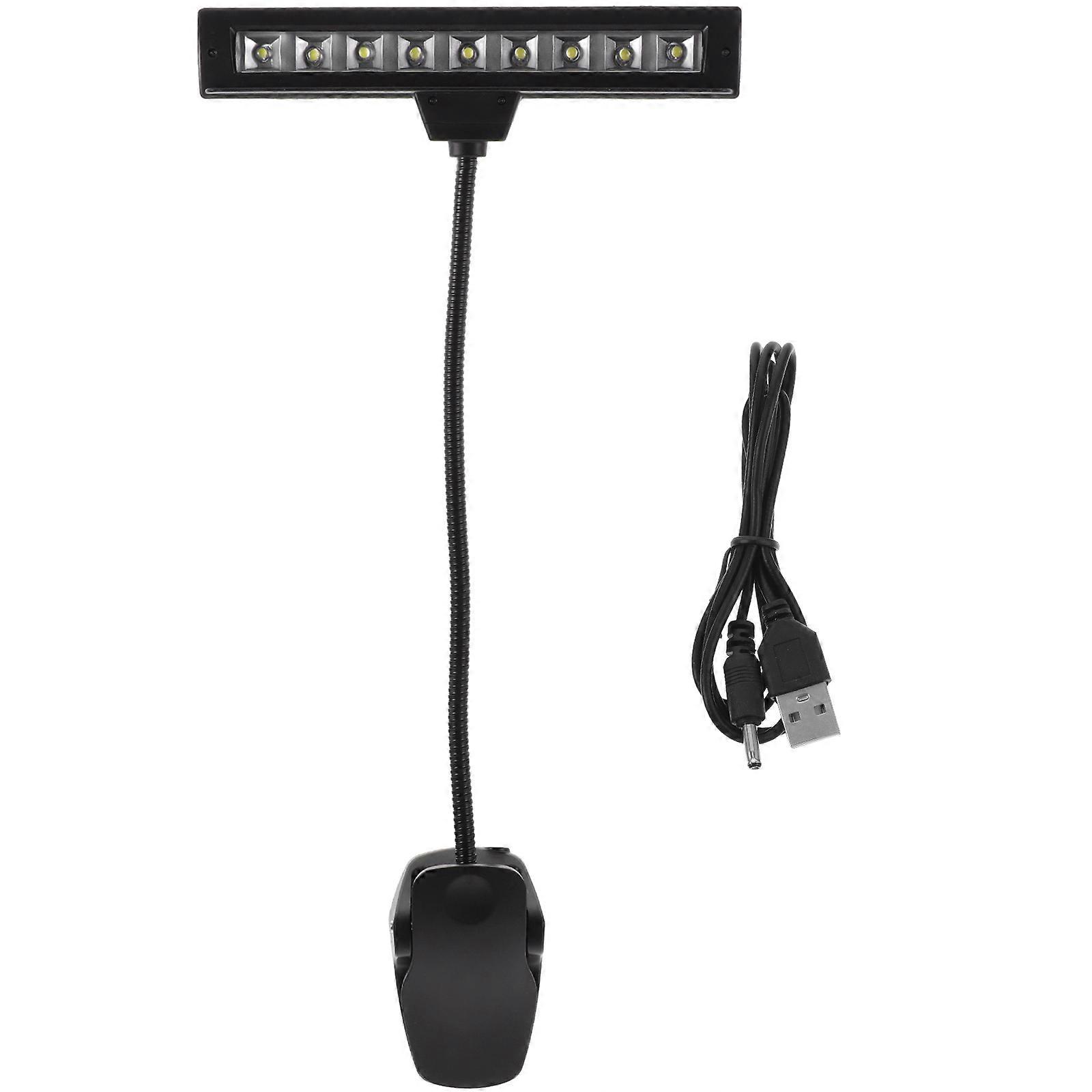 Clip on Music Light Stand 9 LED Orchestra Lamp Piano Light Fully Adjustable Music Stand Lamp with Power Cable (Without Batteries, Black)