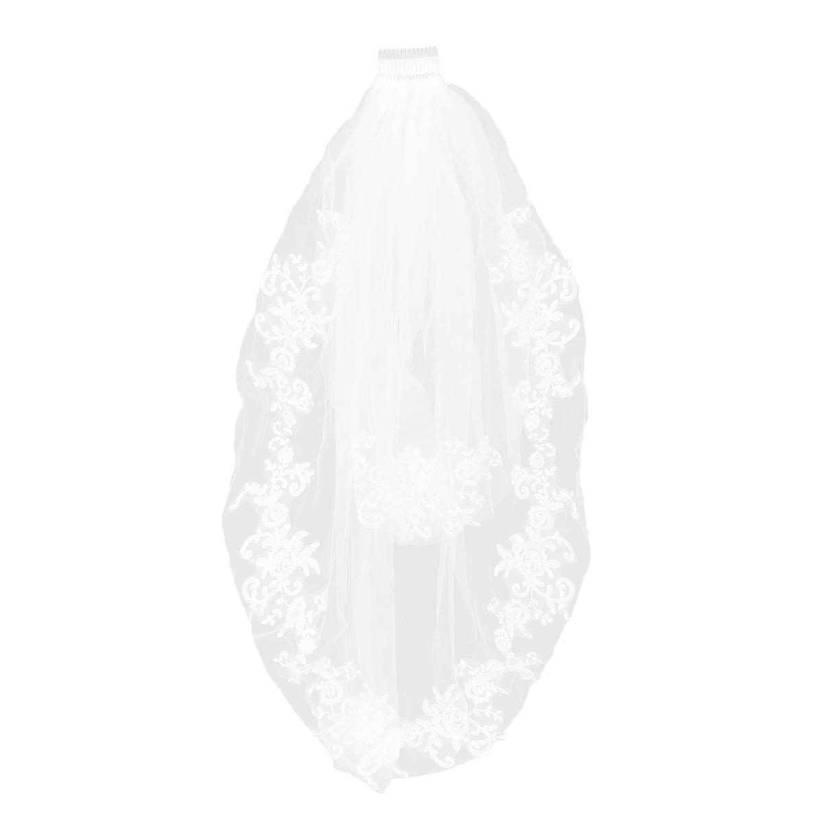 Simple Elegant Dual Layer Short Bridal Veils with Hair Side Comb (Beige)