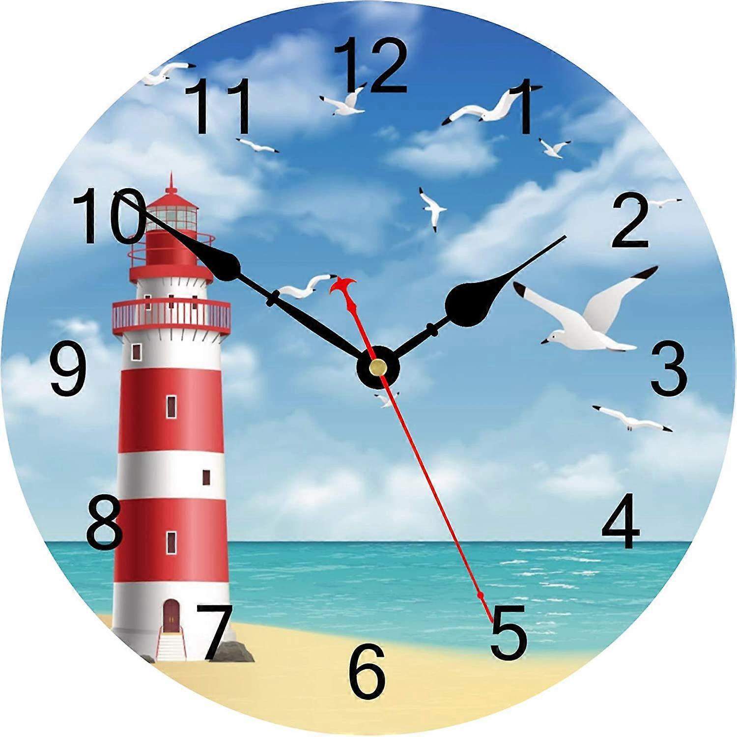 Lighthouse Seagull Wall Clock - Tyst träklocka för kök/sovrum/vardagsrum