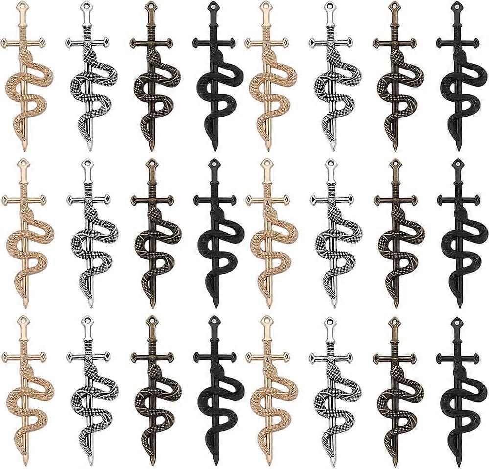 1 Box 32PCS Snake Charms Sword Charms Bulk Halloween Gothic Swords Knife Dagger Weapon Alloy Golden Sliver Bronze Snakes Charms for Jewelry Making Cha