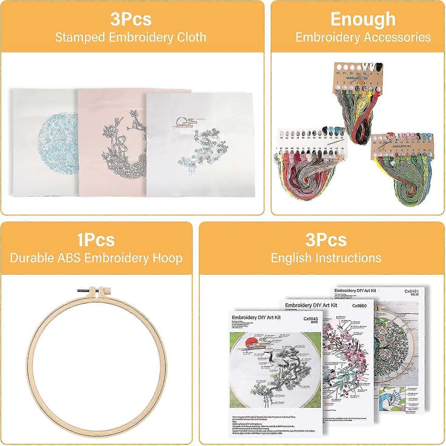 3pcs Embroidery Threads Kit, Embroidery Beginner Tool, Embroidery Starter