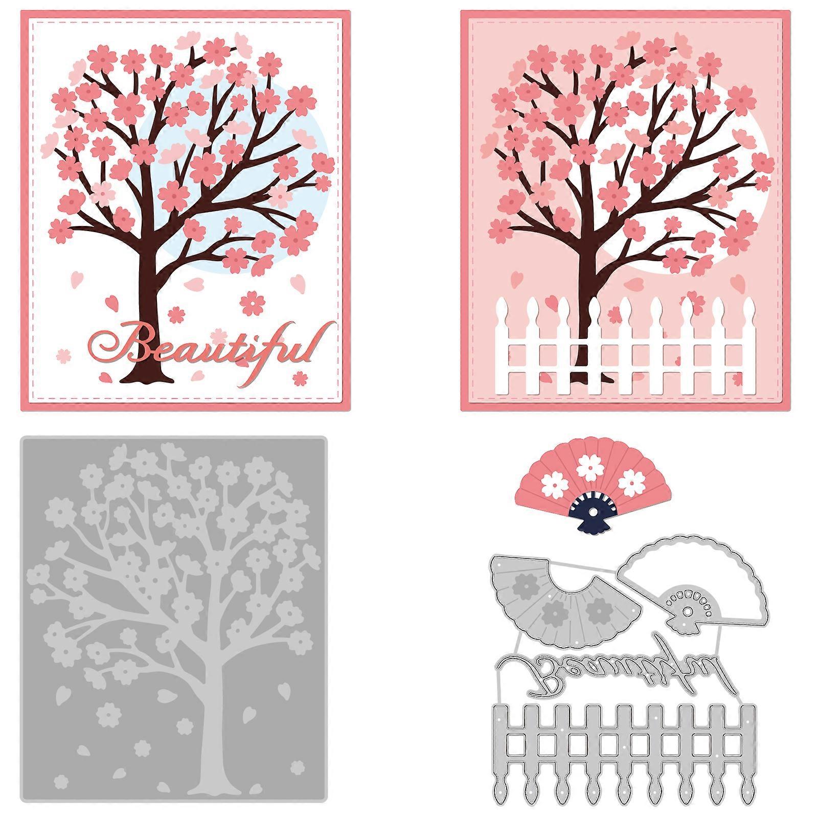 2Pcs Cherry Blossom Tree Pattern Decoration Template Reusable carbon steel Stencil