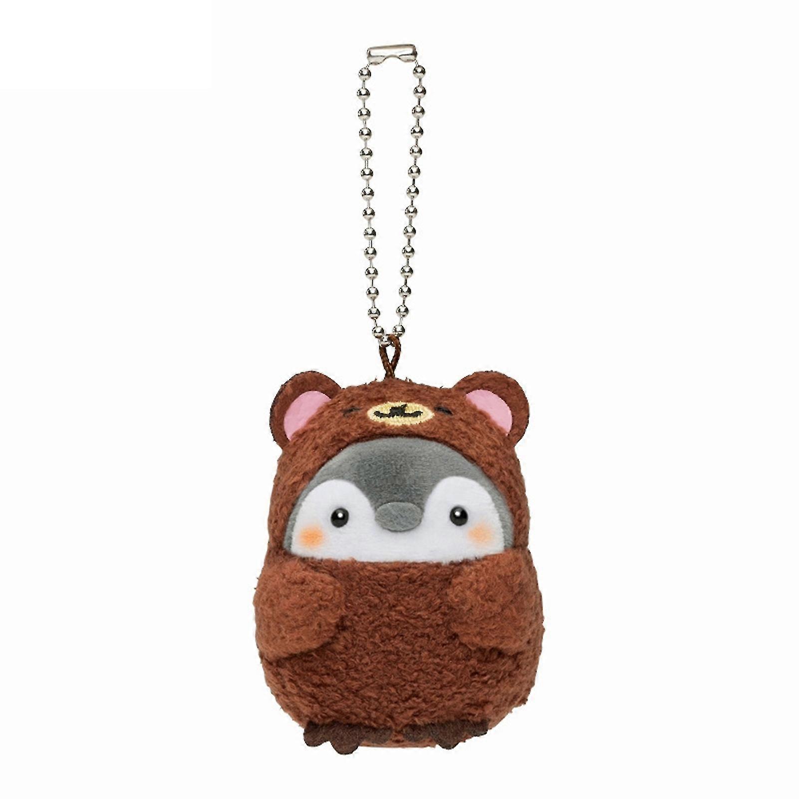 Small Plush Doll Pendant with Chain Cute Cartoon Penguin in Costume Hanging Key Ring Decor Gift for