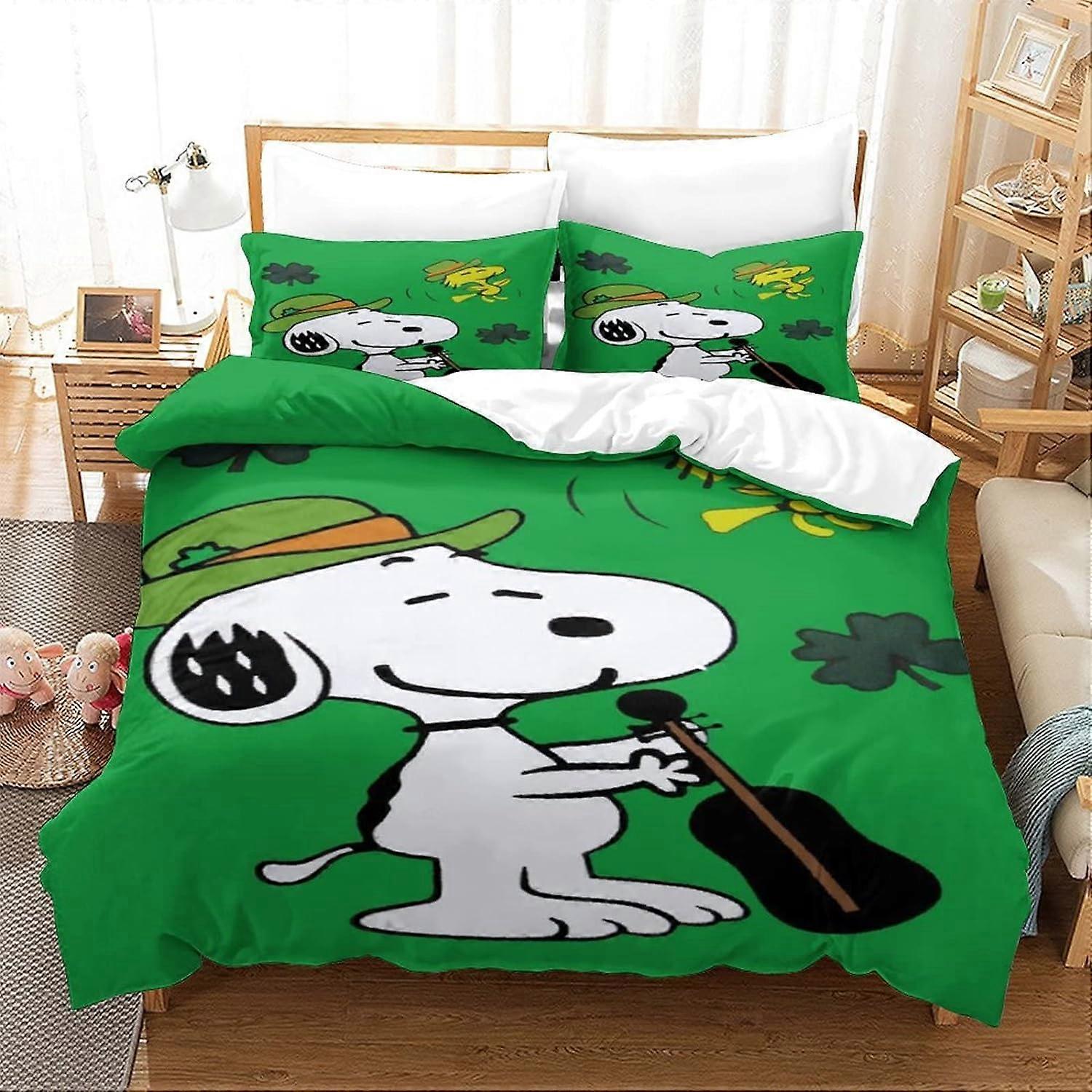 Snoopy Bedding Set, Duvet Cover and Pillowcases, Soft Microfiber with Zipper Closure, Animated Characters Pattern D for Kids and Adults 135*200 CM
