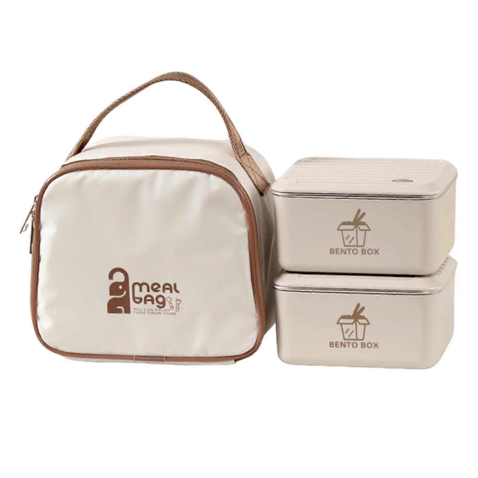 Adults Lunch Box with Insulation Bag Food Container for Picnic Office Camping 2 beige