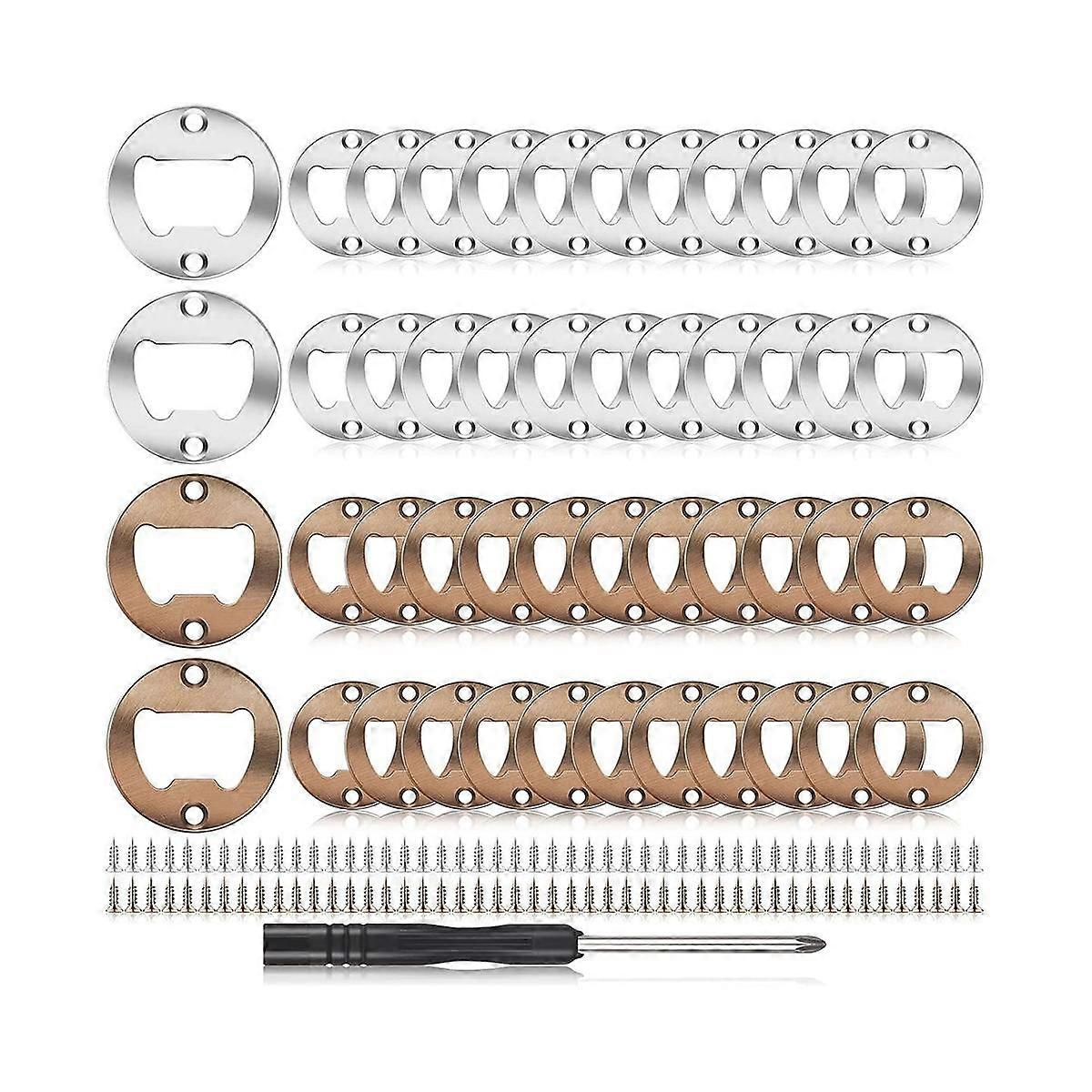 40Sets Beer Bottle Opener Inserts Kits Round DIY Bottle Opener Hardware Kit with Screws Screwdriver For Bottle Opener