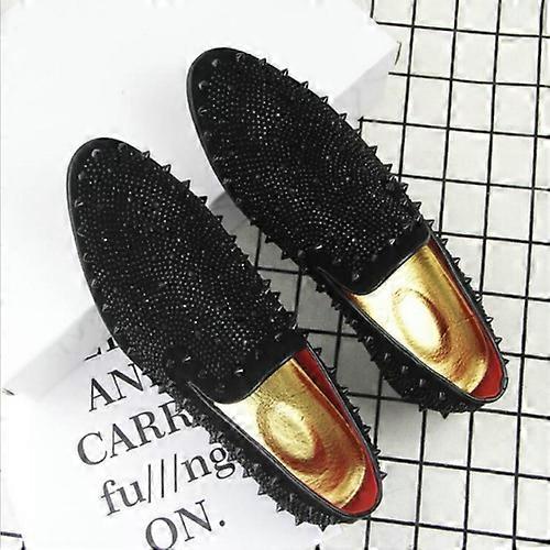 Men Rivet Rhinestone Black Pointed Toe Flats Shoes