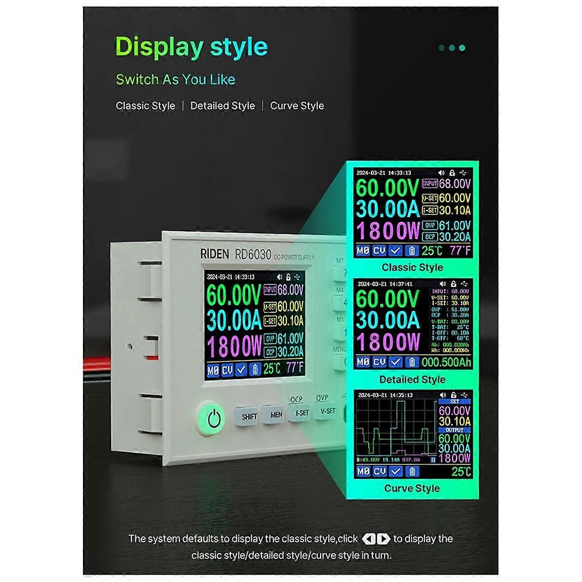 RD6030W 60V 30A DC Adjustable StepDown Voltage Bench Regulated Power Supply Buck Converter Battery