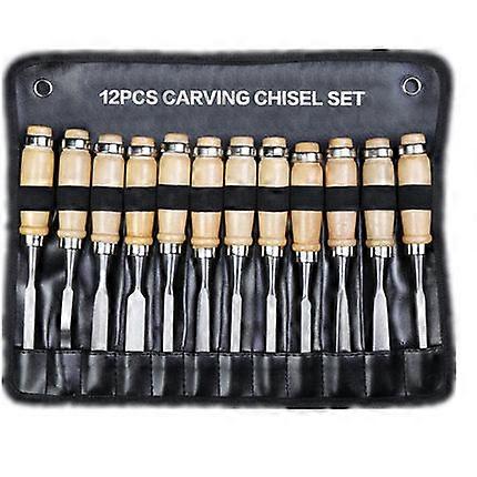 Wood Chisels, 12PCS Wood Engraving Tool Kit, Stripping Wood Carving Knife with Wooden Handle and Reel, for Beginners, Carver, Carpenter, Hobbyist(4 Wh