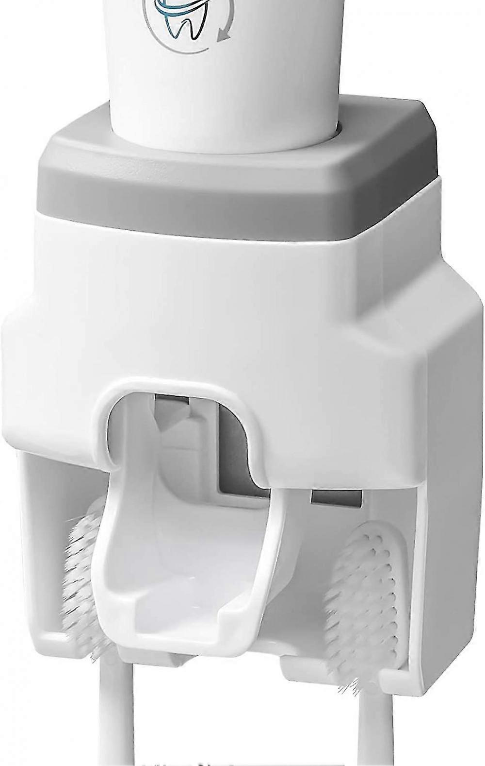 Toothpaste Dispenser And Toothbrush Holder, Wall Mount (gray)