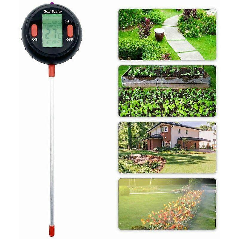 Soil Ph Meter 5-In-1 Soil Tester Soil Moisture Kits with Light Temperature Humidity Meter, Black and Red - Black and Red